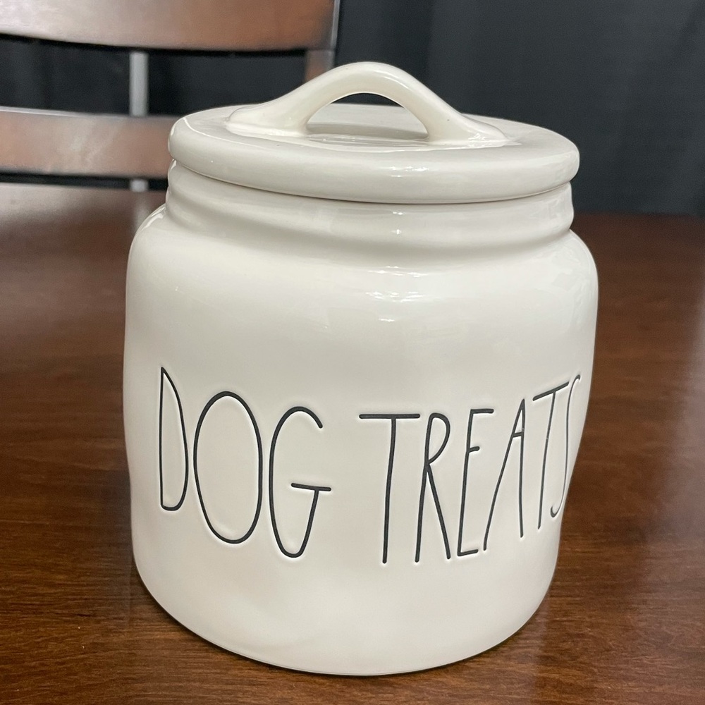 RAE DUNN dog treats jar with lid.